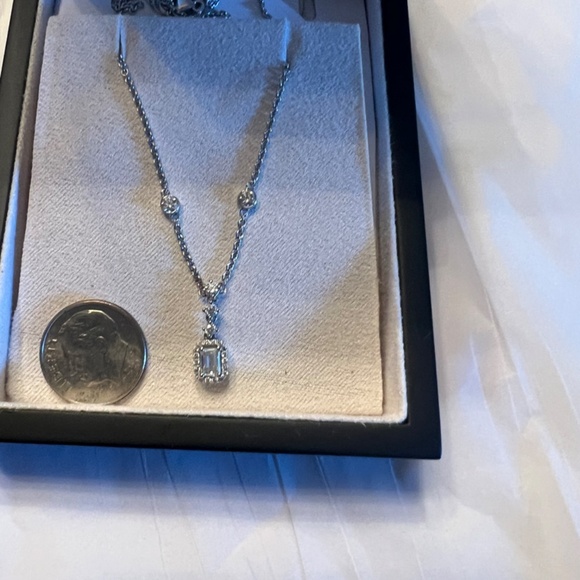 Blue Nile Emerald Halo and Station Diamond Necklace - Picture 4 of 5